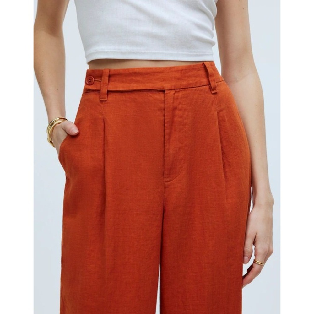 MADEWELL The Harlow Wide-Leg Pant Women 4 Orange Linen Trouser High Rise Pleated - Picture 3 of 16